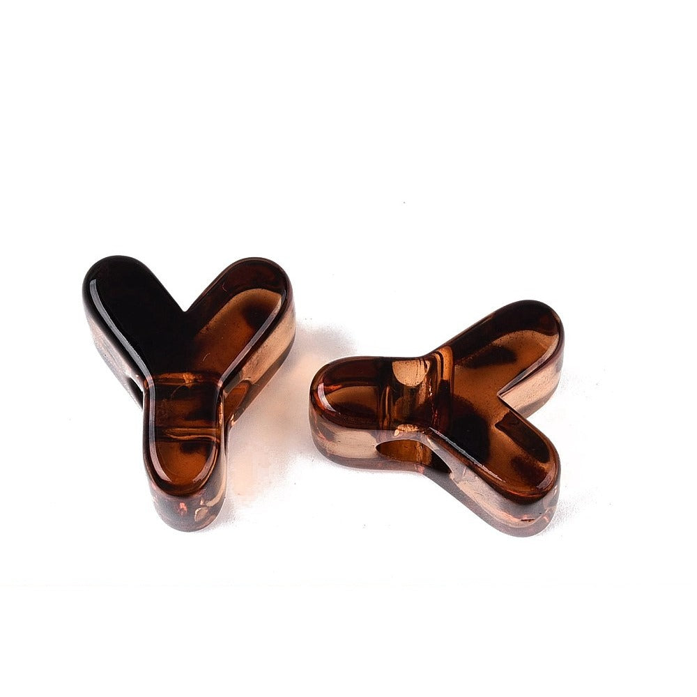 Acryl Kraal Luipaardprint Groot Gat Letter Y Bruin 22mm - per stuk-Kralen-Kraaltjes van Renate