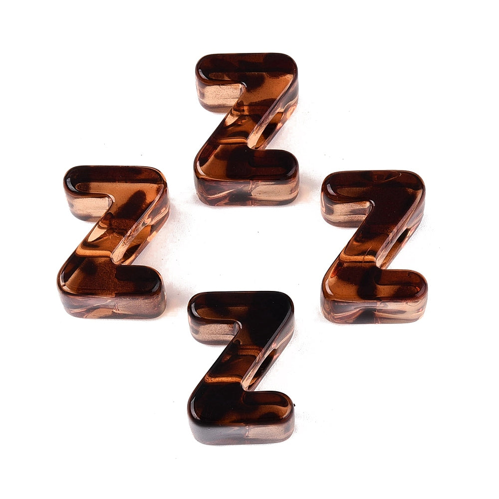 Acryl Kraal Luipaardprint Groot Gat Letter Z Bruin 22mm - per stuk-Kralen-Kraaltjes van Renate