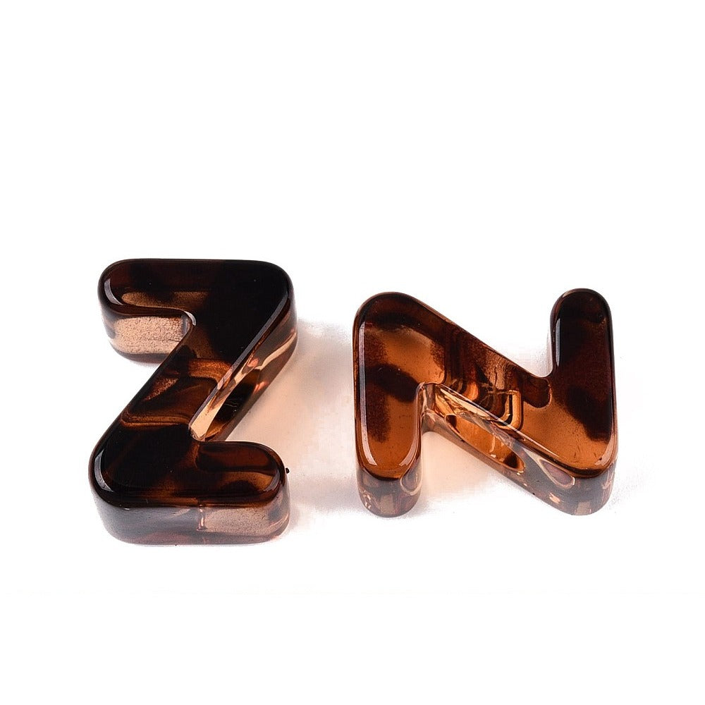 Acryl Kraal Luipaardprint Groot Gat Letter Z Bruin 22mm - per stuk-Kralen-Kraaltjes van Renate