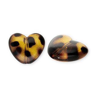 Acryl Kraal Luipaardprint Hart Transparant Amberbruin 25mm - per stuk
