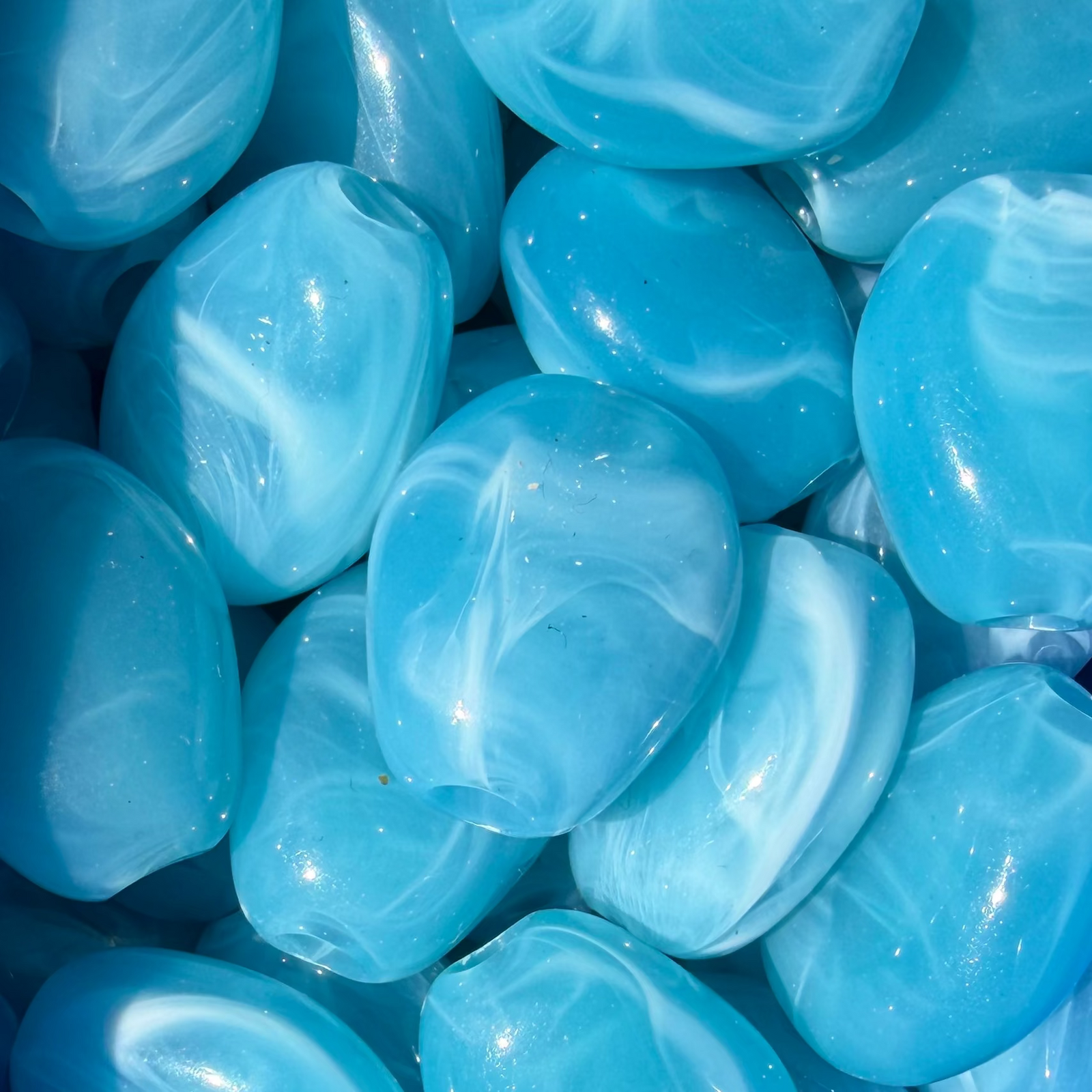 Acryl Kraal Marmer Nugget Groot Gat Licht Petrol Blauw 23mm - per stuk-Kralen-Kraaltjes van Renate
