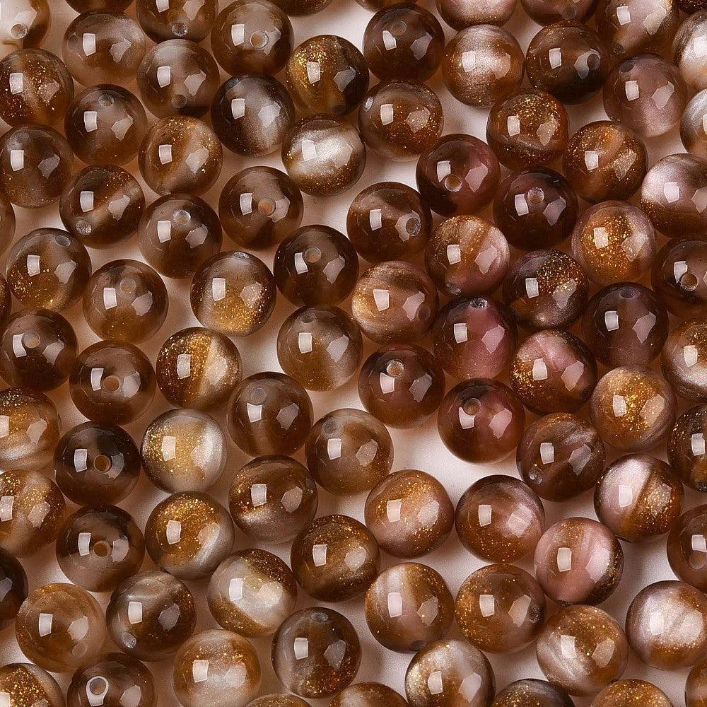 Acryl Kraal Rond Bruin Marmer glitter 10mm - per stuk-Kralen-Kraaltjes van Renate