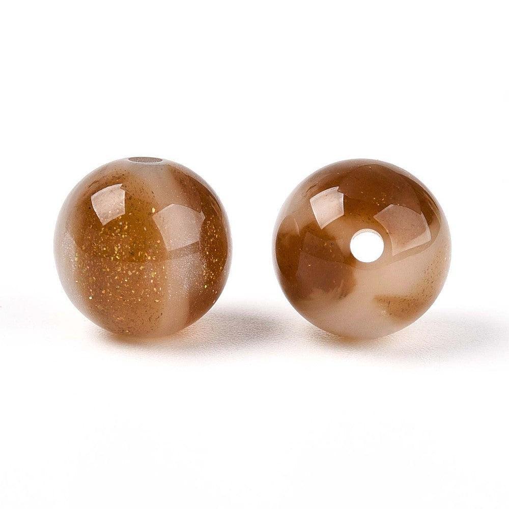 Acryl Kraal Rond Bruin Marmer glitter 10mm - per stuk-Kralen-Kraaltjes van Renate