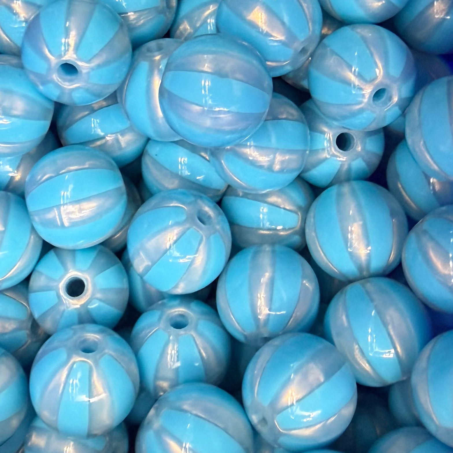 Acryl Kraal Watermeloen Streep Rond Blauw 16mm - per stuk-Kralen-Kraaltjes van Renate