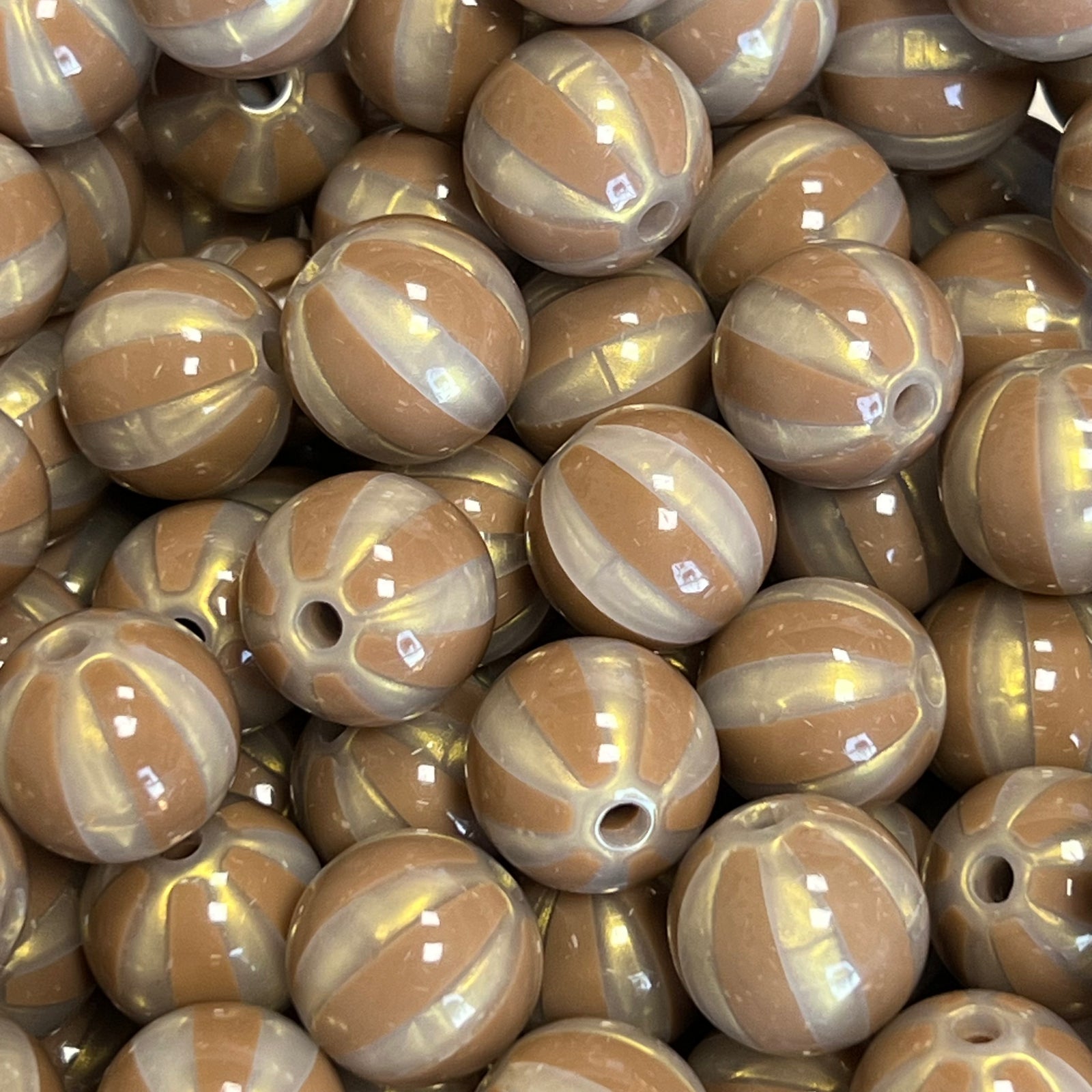 Acryl Kraal Watermeloen Streep Rond Bruin 16mm - per stuk-Kralen-Kraaltjes van Renate