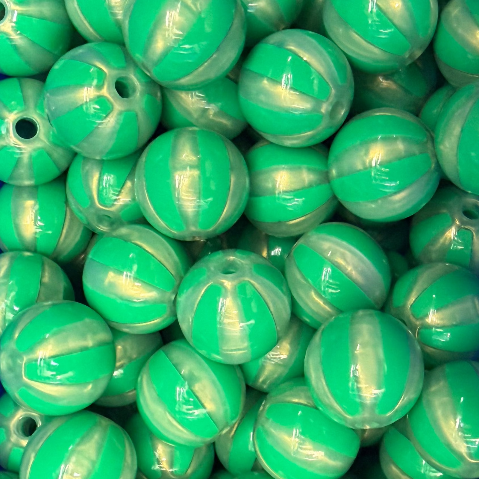 Acryl Kraal Watermeloen Streep Rond Donkergroen 16mm - per stuk-Kralen-Kraaltjes van Renate