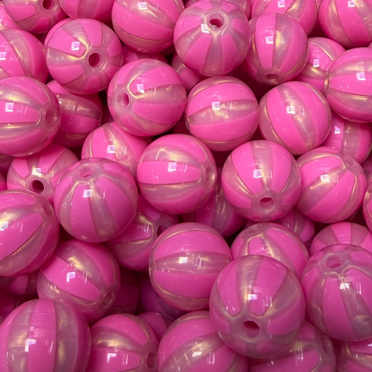 Acryl Kraal Watermeloen Streep Rond Fuchsia Roze 16mm - per stuk-Kralen-Kraaltjes van Renate