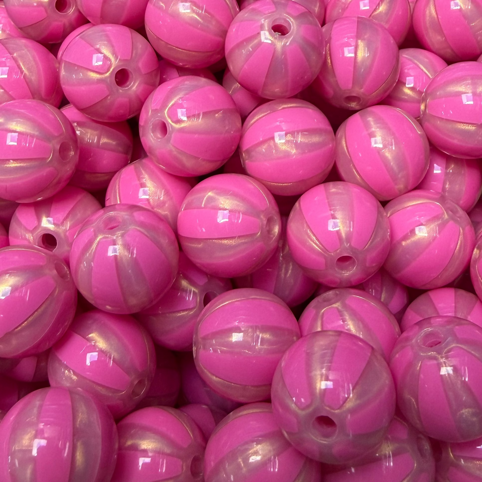 Acryl Kraal Watermeloen Streep Rond Fuchsia Roze 16mm - per stuk-Kralen-Kraaltjes van Renate