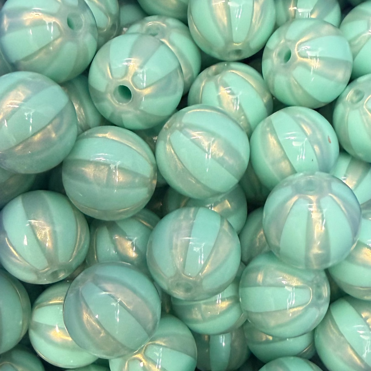 Acryl Kraal Watermeloen Streep Rond Groen 16mm - per stuk-Kralen-Kraaltjes van Renate