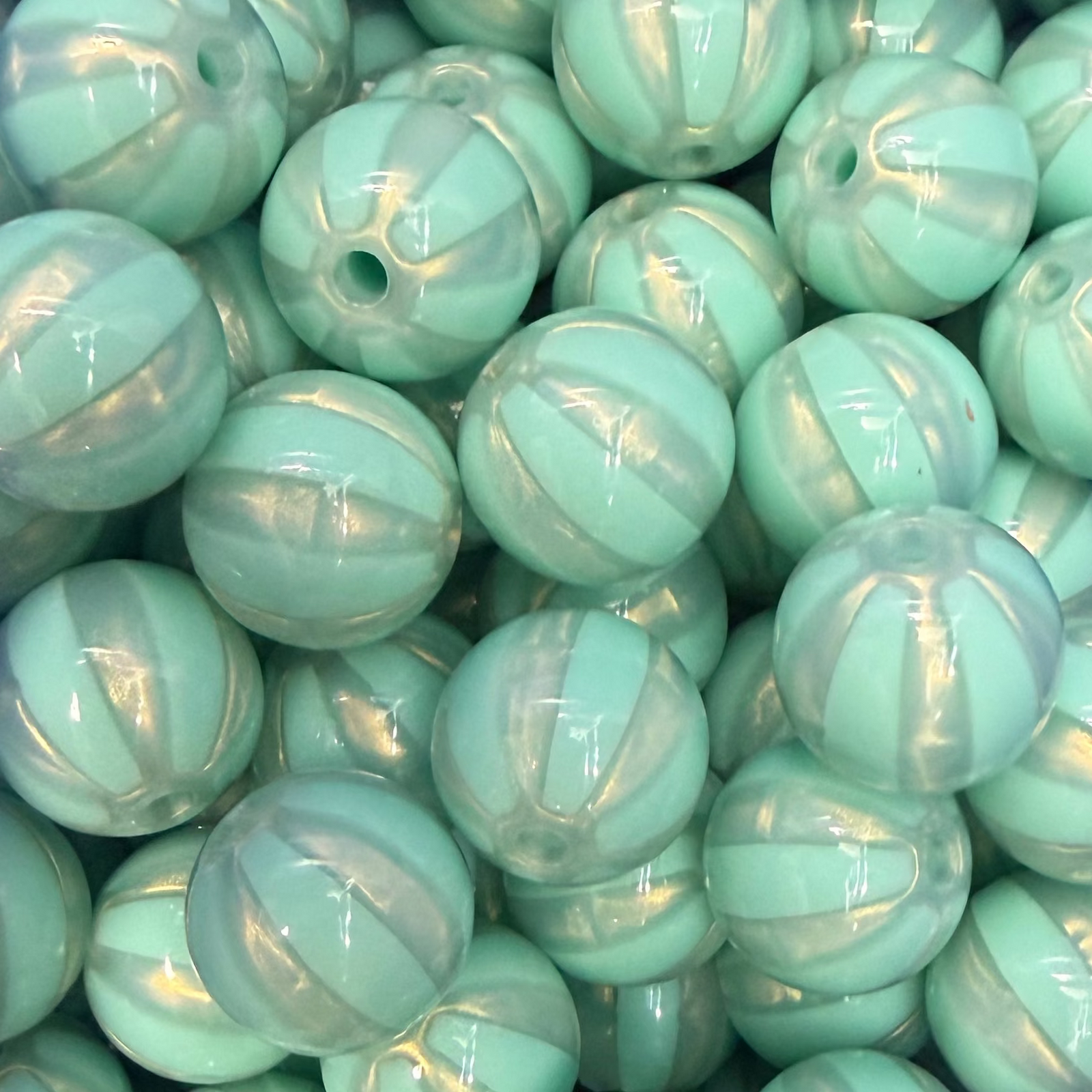 Acryl Kraal Watermeloen Streep Rond Groen 16mm - per stuk-Kralen-Kraaltjes van Renate