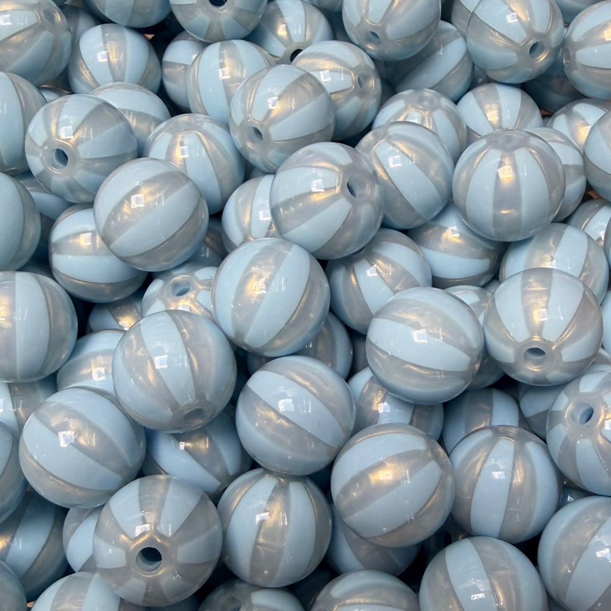 Acryl Kraal Watermeloen Streep Rond Lichtblauw 16mm - per stuk-Kralen-Kraaltjes van Renate