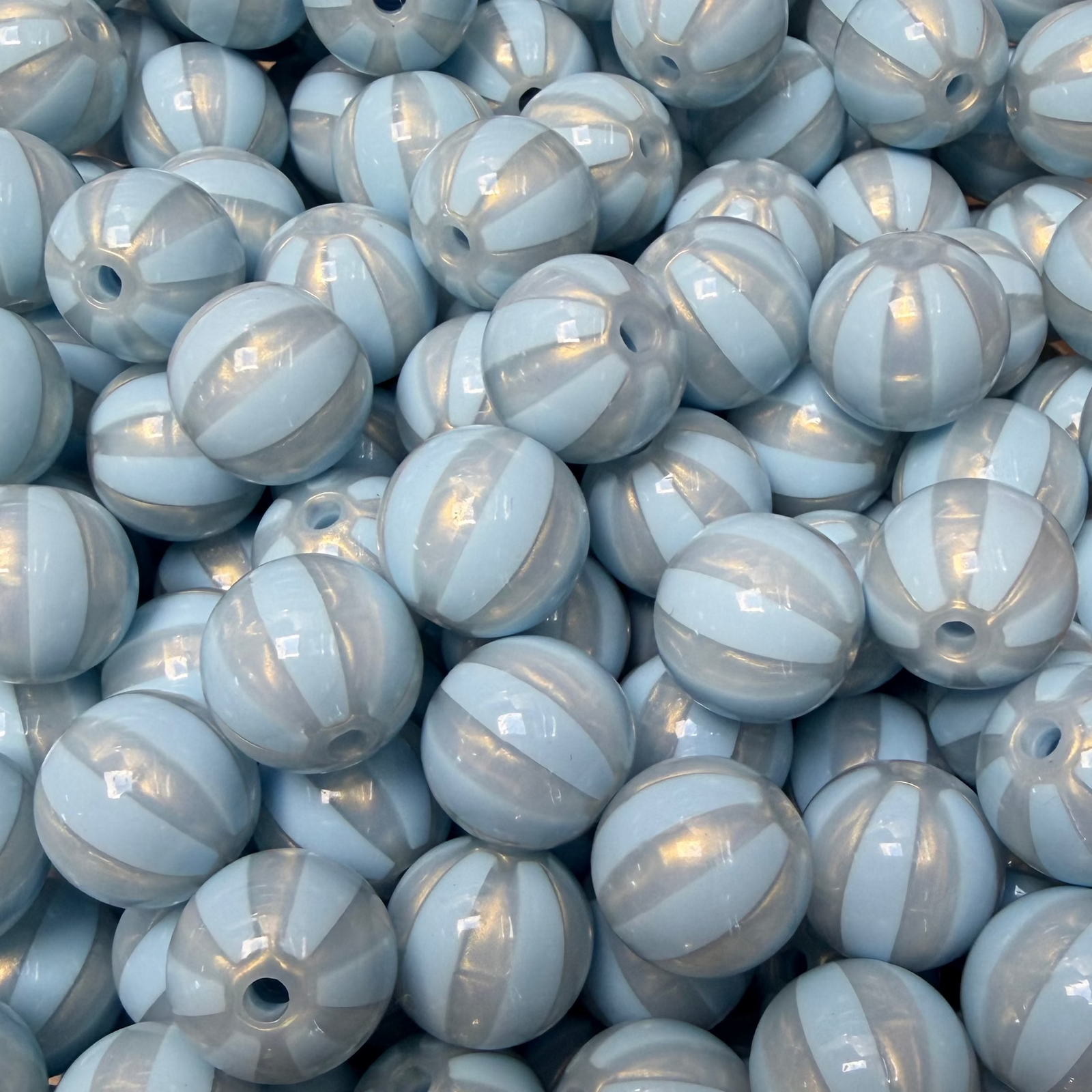 Acryl Kraal Watermeloen Streep Rond Lichtblauw 16mm - per stuk-Kralen-Kraaltjes van Renate