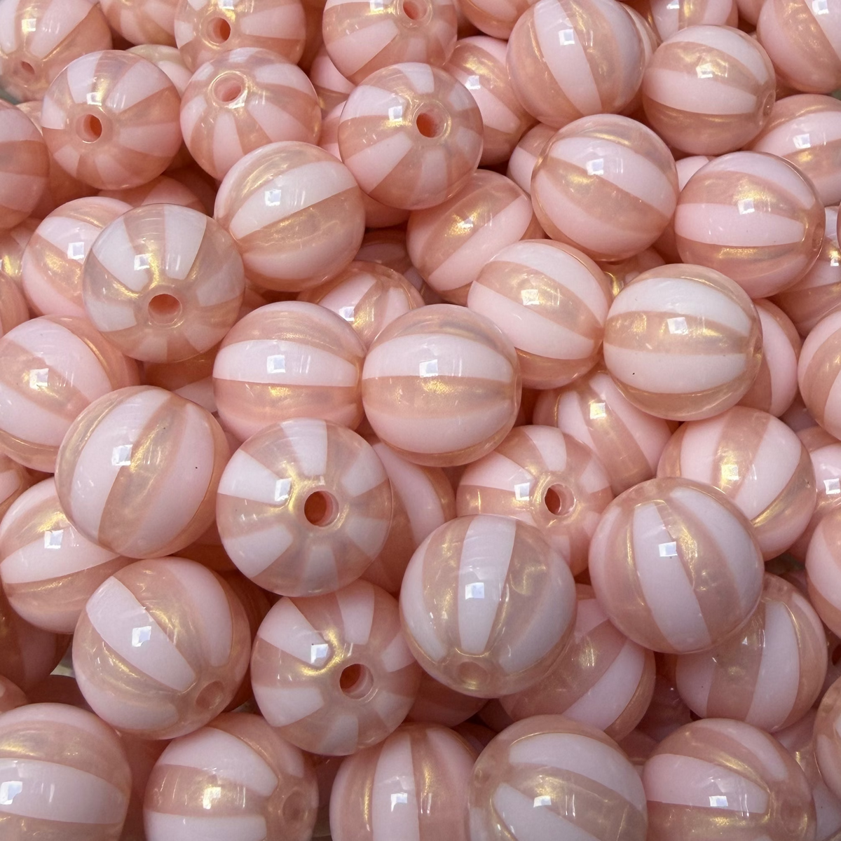 Acryl Kraal Watermeloen Streep Rond Lichtroze 16mm - per stuk-Kralen-Kraaltjes van Renate