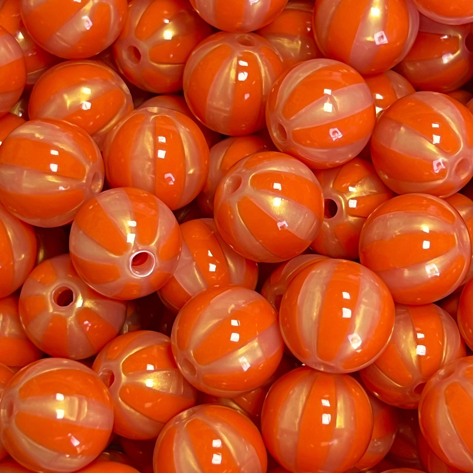 Acryl Kraal Watermeloen Streep Rond Oranje 16mm - per stuk-Kralen-Kraaltjes van Renate