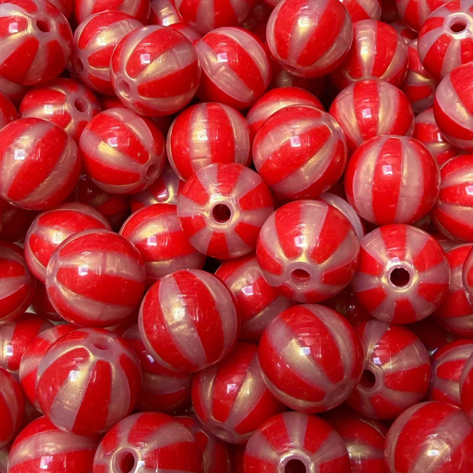 Acryl Kraal Watermeloen Streep Rond Rood 16mm - per stuk-Kralen-Kraaltjes van Renate