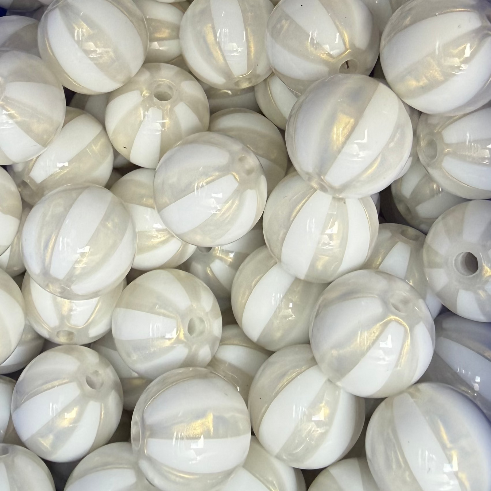 Acryl Kraal Watermeloen Streep Rond Wit 16mm - per stuk-Kralen-Kraaltjes van Renate