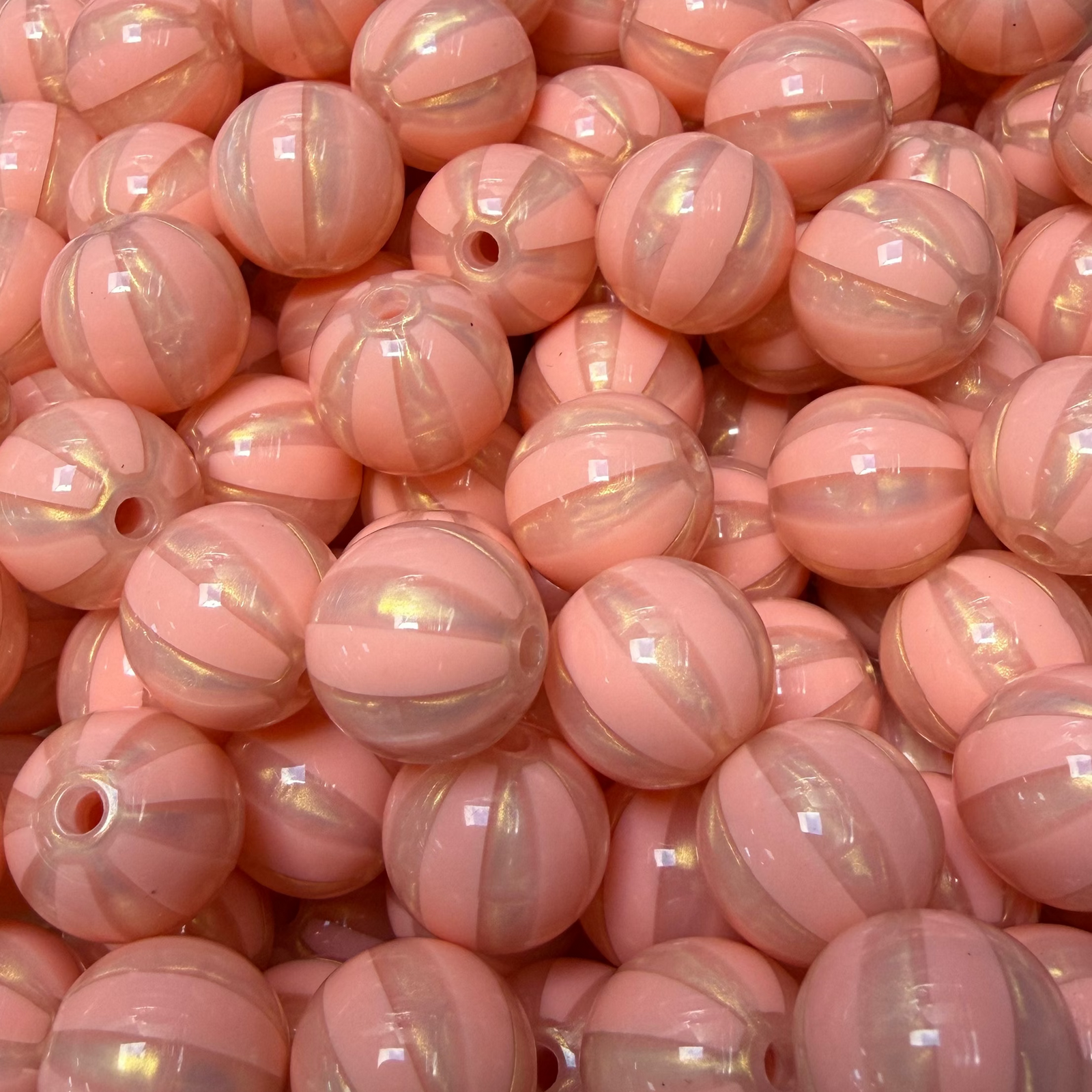 Acryl Kraal Watermeloen Streep Rond Zalm Roze 16mm - per stuk-Kralen-Kraaltjes van Renate