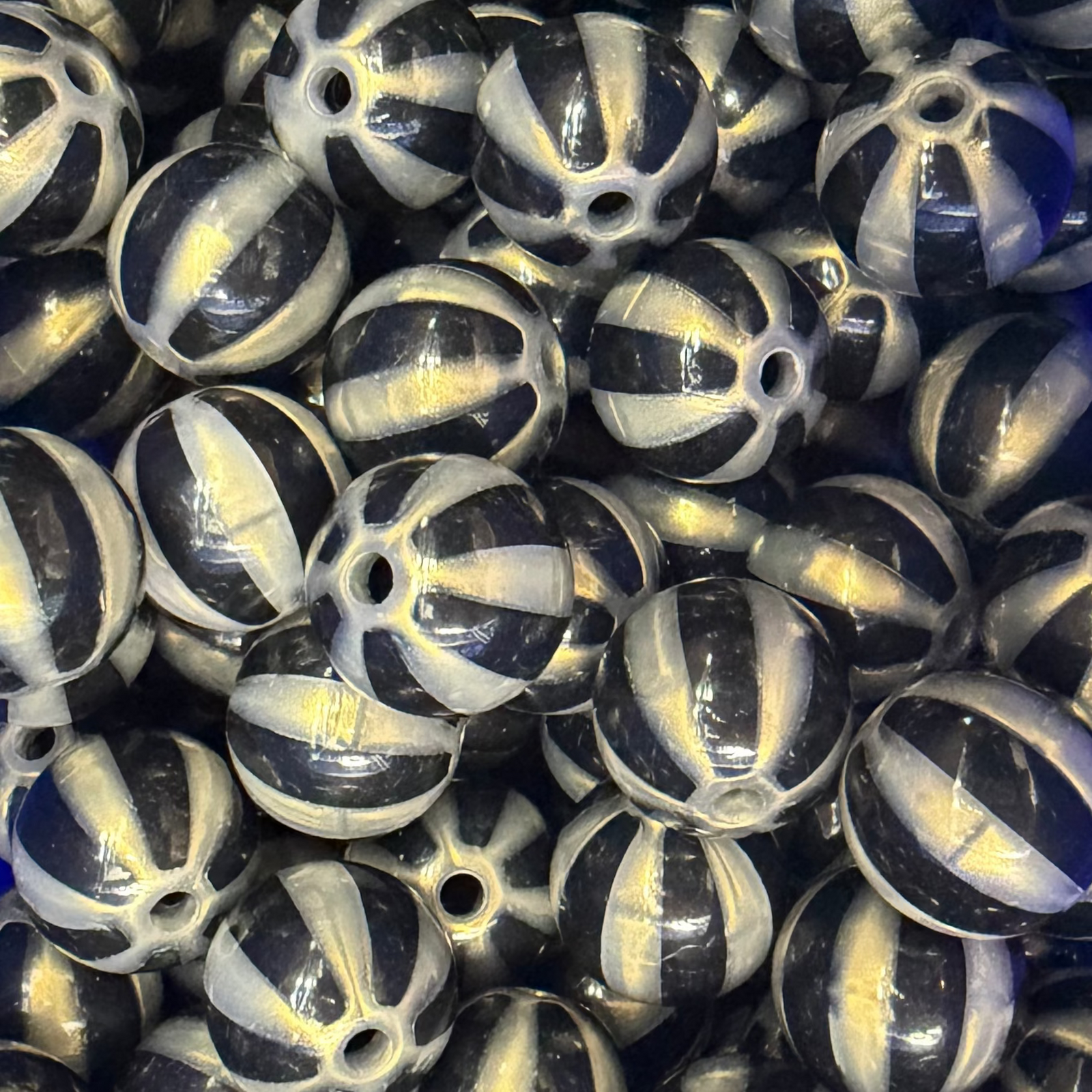 Acryl Kraal Watermeloen Streep Rond Zwart 16mm - per stuk-Kralen-Kraaltjes van Renate