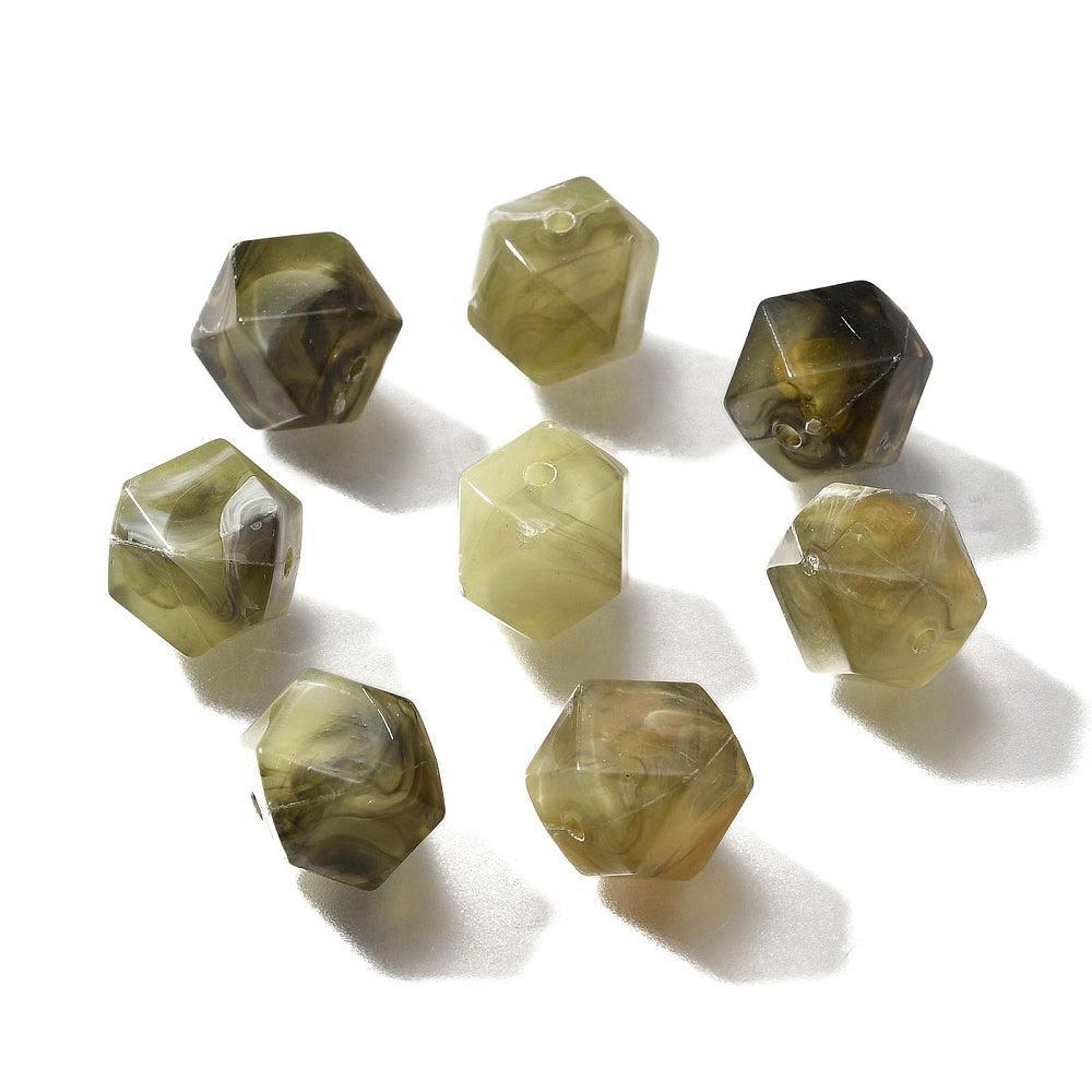 Acryl Kralen Edelsteen Look Facet Rond Legergroen 10mm - 12 stuks-Kralen-Kraaltjes van Renate