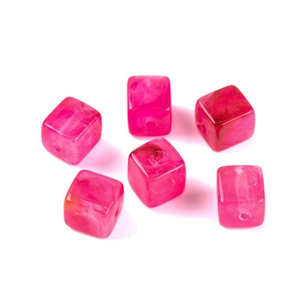 Acryl Kralen Edelsteen Look Kubus Felroze 9mm - 14 stuks-Kralen-Kraaltjes van Renate