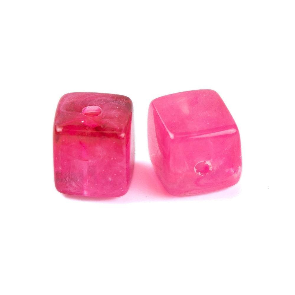 Acryl Kralen Edelsteen Look Kubus Felroze 9mm - 14 stuks-Kralen-Kraaltjes van Renate
