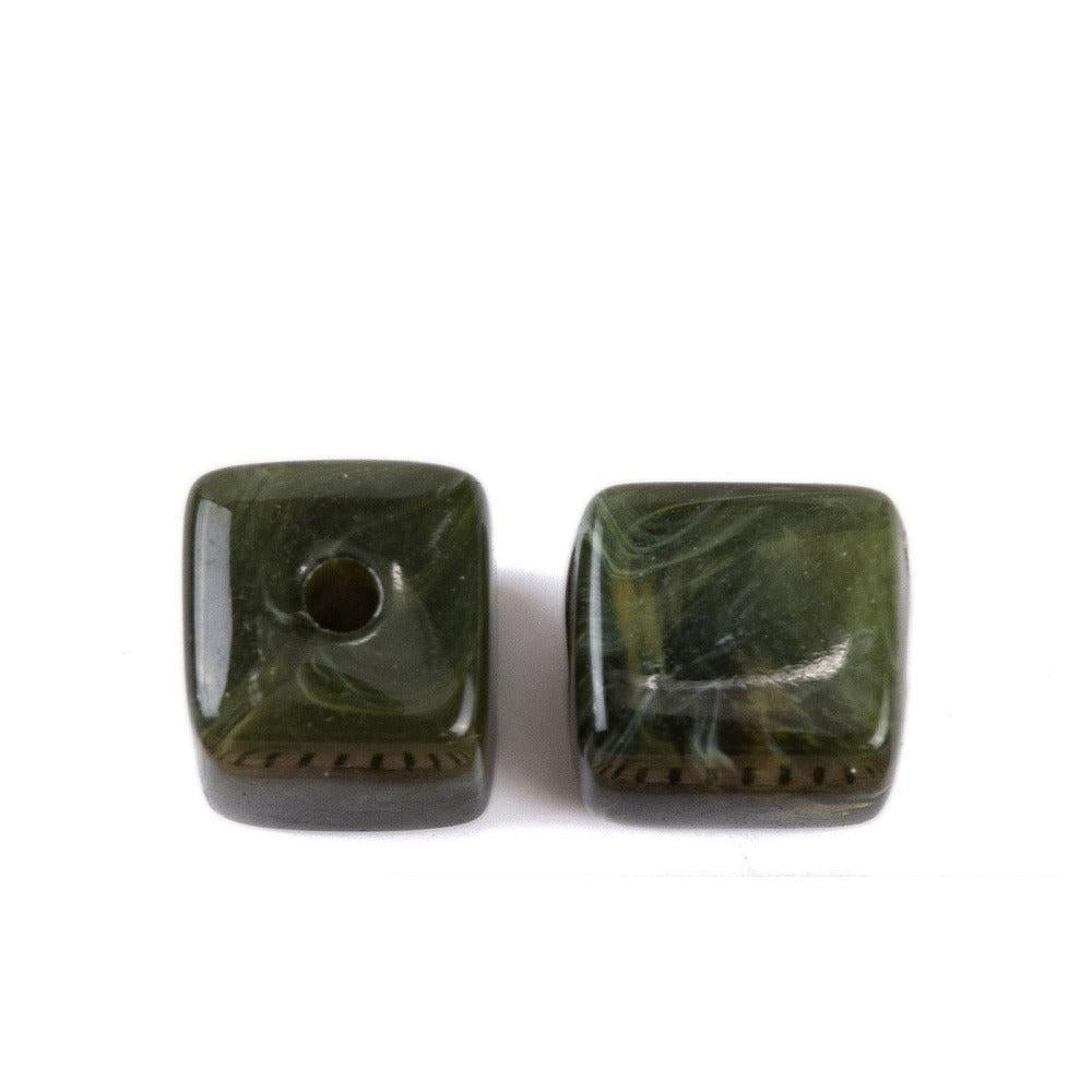 Acryl Kralen Edelsteen Look Kubus Legergroen 9mm - 12 stuks-Kralen-Kraaltjes van Renate