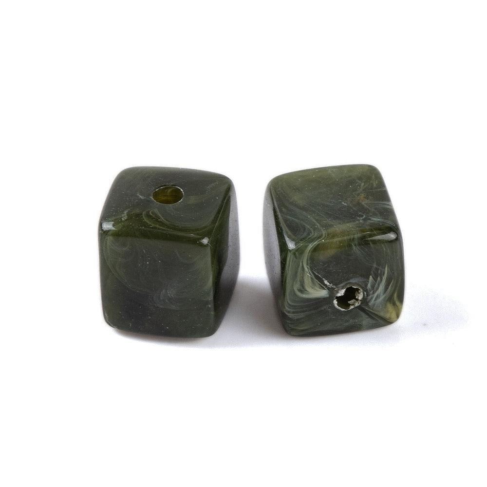 Acryl Kralen Edelsteen Look Kubus Legergroen 9mm - 12 stuks-Kralen-Kraaltjes van Renate