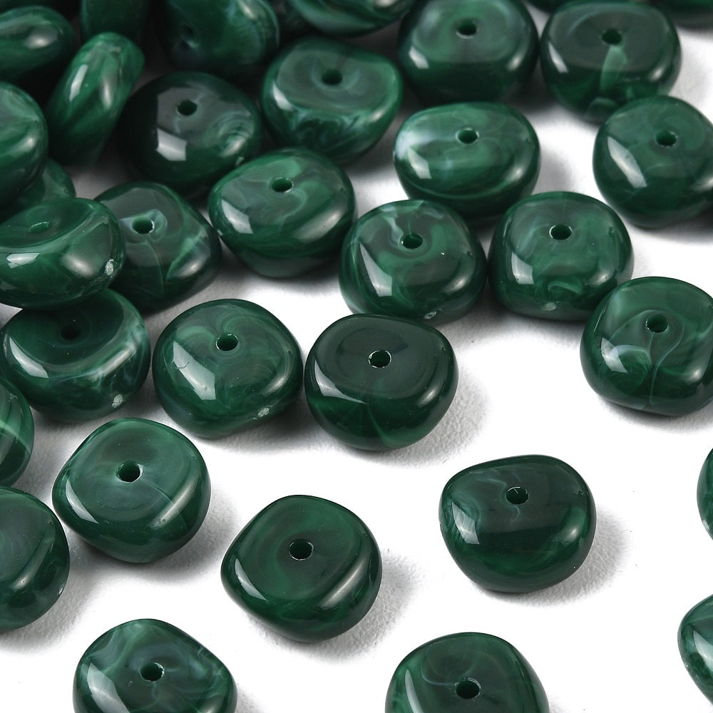 Acryl Kralen Edelsteen Look Nugget Donkergroen 13mm - 9 stuks-Kralen-Kraaltjes van Renate