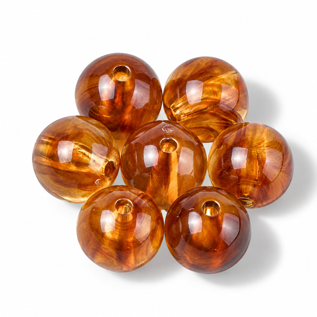 Acryl Kralen Edelsteen Look Rond Karamel 14mm - 6 stuks-Kralen-Kraaltjes van Renate