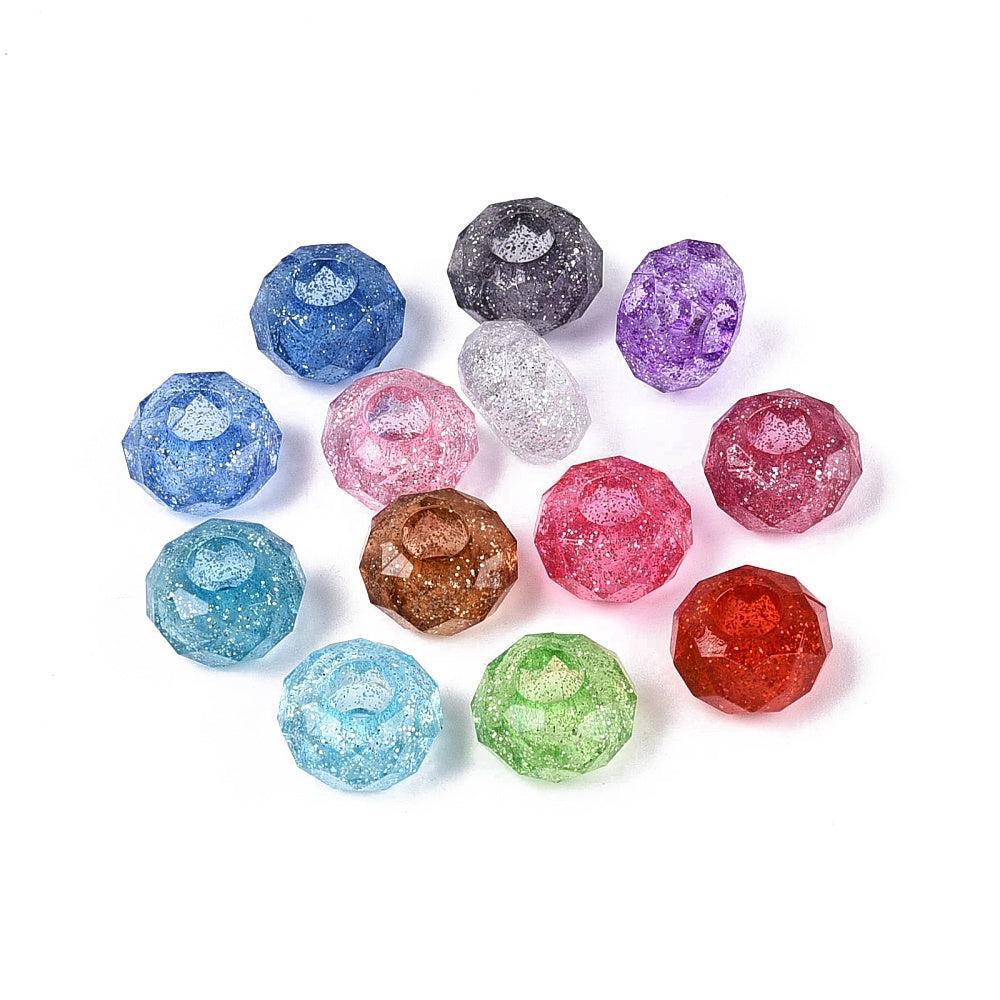 Acryl Kralen Groot Gat Glitter Rondel Multicolor 13.5x8mm - 30 stuks-Kralen-Kraaltjes van Renate