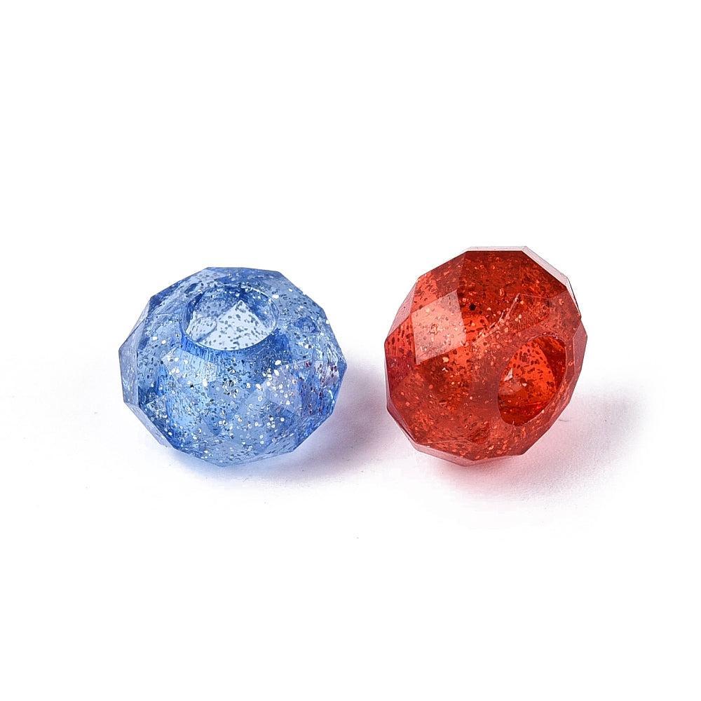 Acryl Kralen Groot Gat Glitter Rondel Multicolor 13.5x8mm - 30 stuks-Kralen-Kraaltjes van Renate