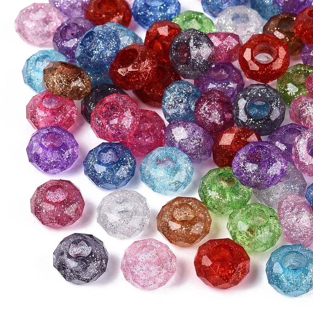 Acryl Kralen Groot Gat Glitter Rondel Multicolor 13.5x8mm - 30 stuks-Kralen-Kraaltjes van Renate