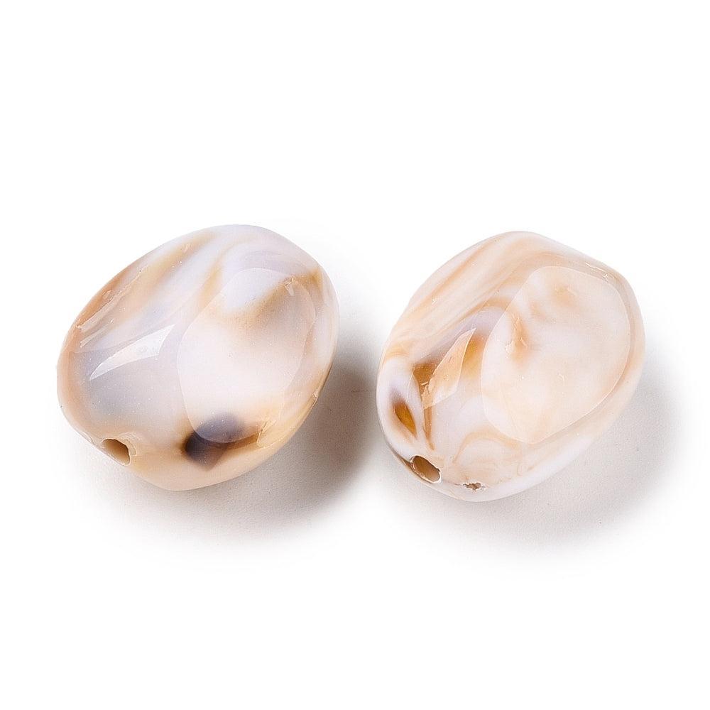 Acryl Kralen MARMER Nugget Off White / Caramel 23mm - per stuk-Kralen-Kraaltjes van Renate