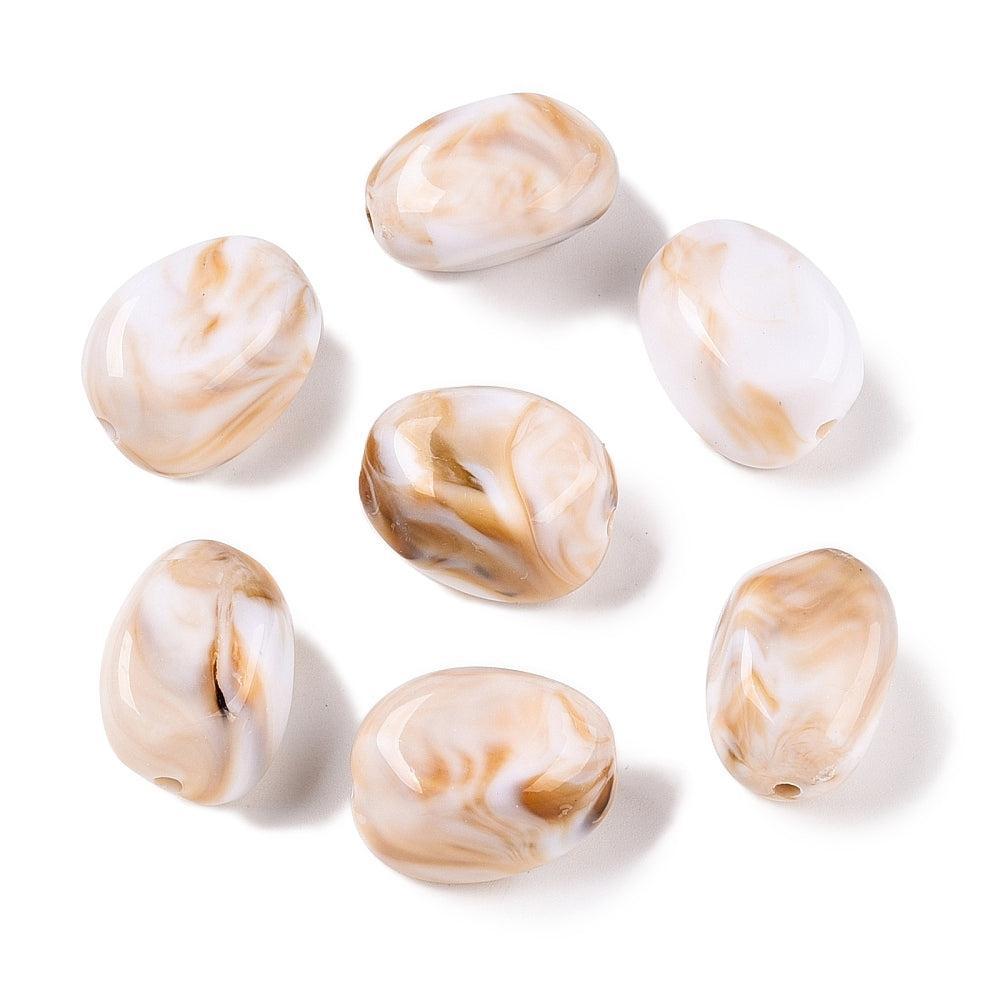 Acryl Kralen MARMER Nugget Off White / Caramel 23mm - per stuk-Kralen-Kraaltjes van Renate