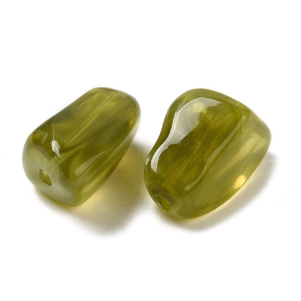 Acryl Kralen Nugget Transparant Olijfgroen 15mm - 9 stuks-Kralen-Kraaltjes van Renate