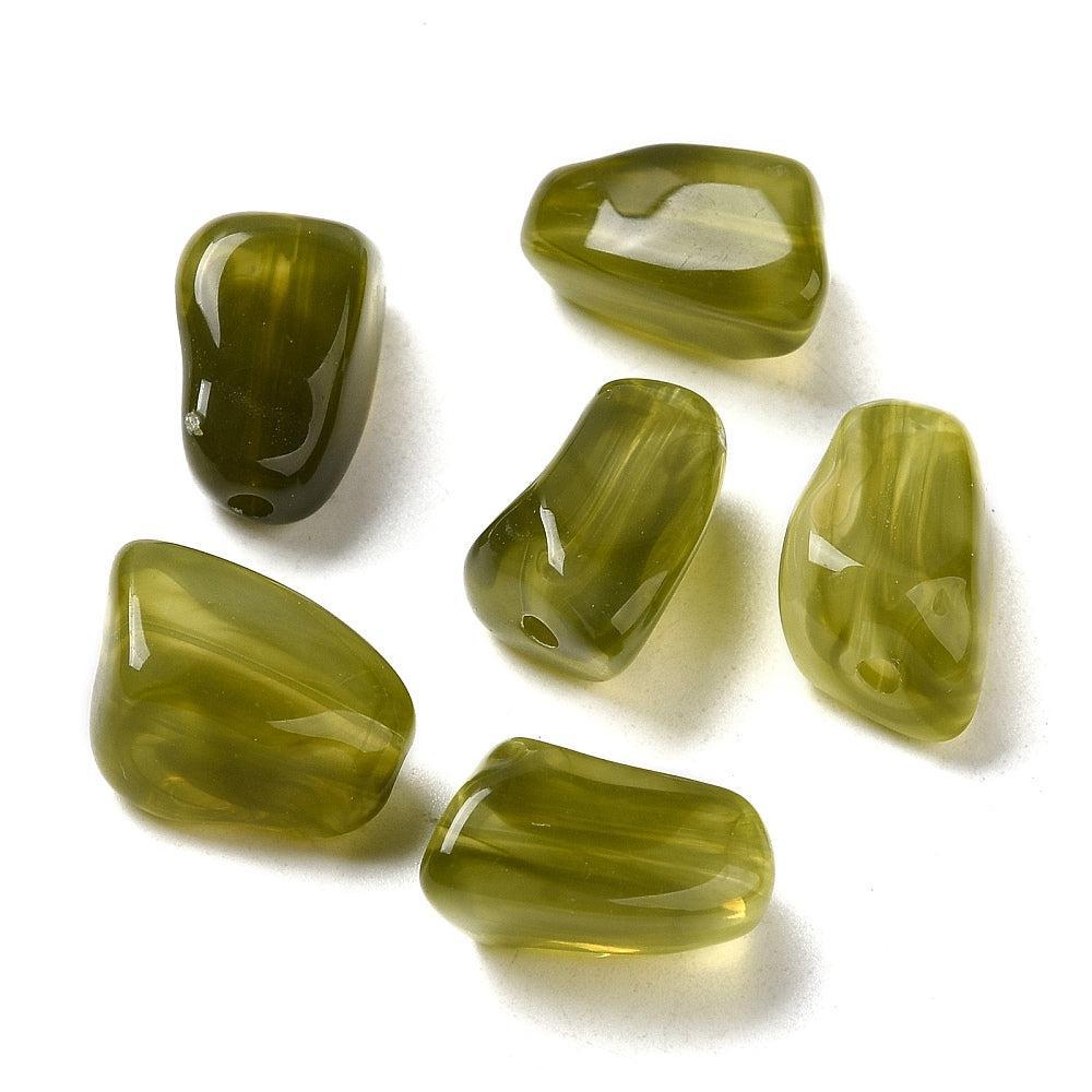 Acryl Kralen Nugget Transparant Olijfgroen 15mm - 9 stuks-Kralen-Kraaltjes van Renate