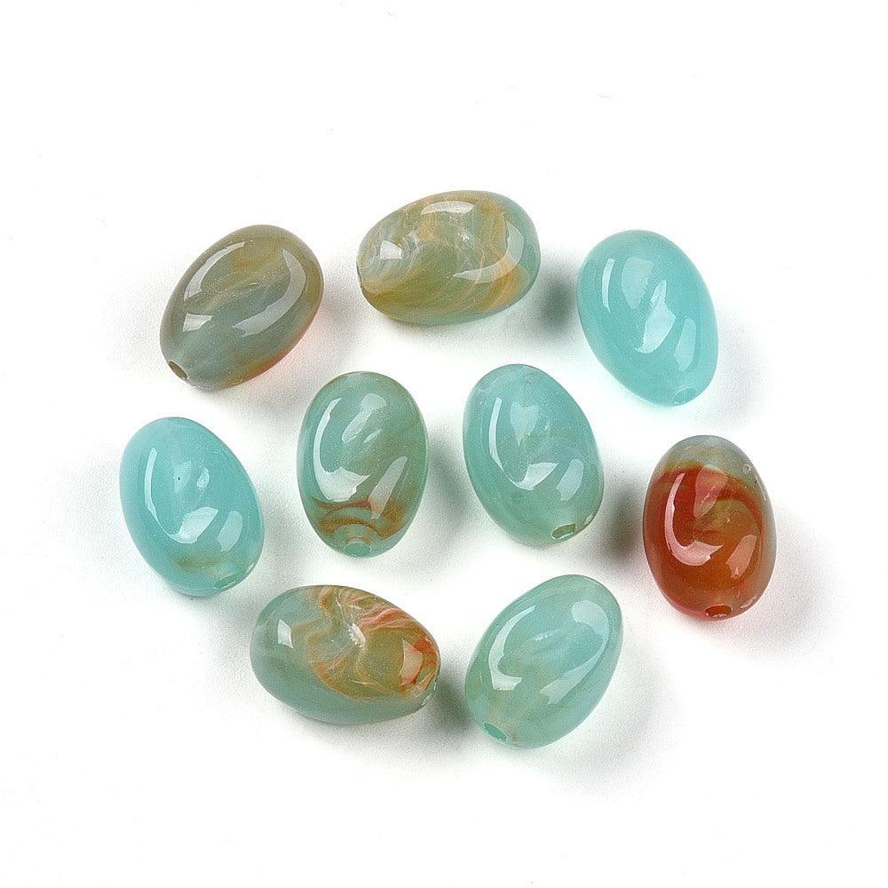 Acryl Kralen Ovaal Turquoise / Bruin 14mm - per 8 stuks kopie-Kralen-Kraaltjes van Renate