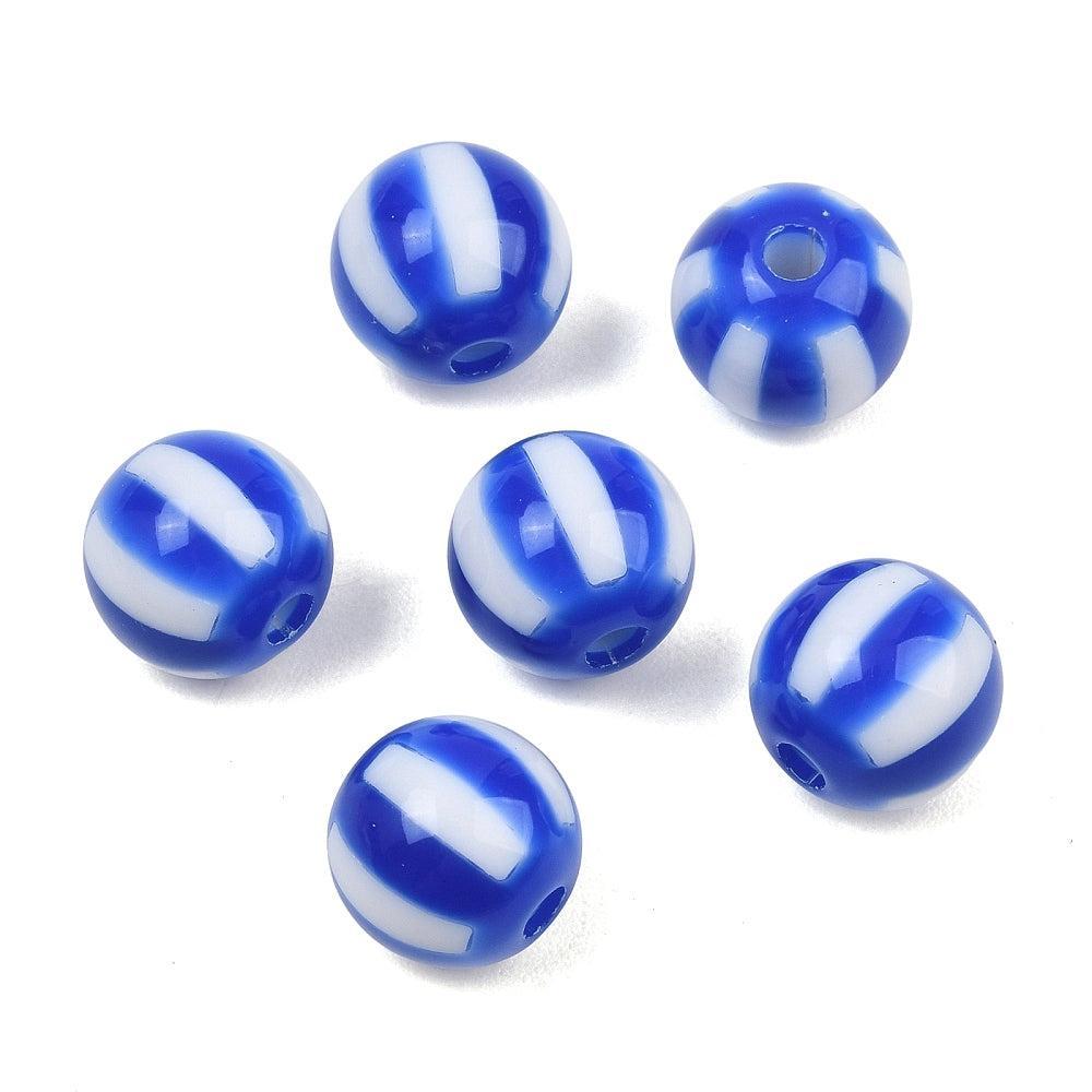 Acryl Kralen Rond Streep Blauw 12mm - per stuk-Kralen-Kraaltjes van Renate