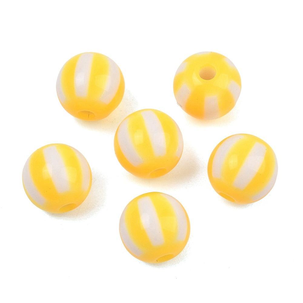 Acryl Kralen Rond Streep Geel 12mm - per stuk-Kralen-Kraaltjes van Renate