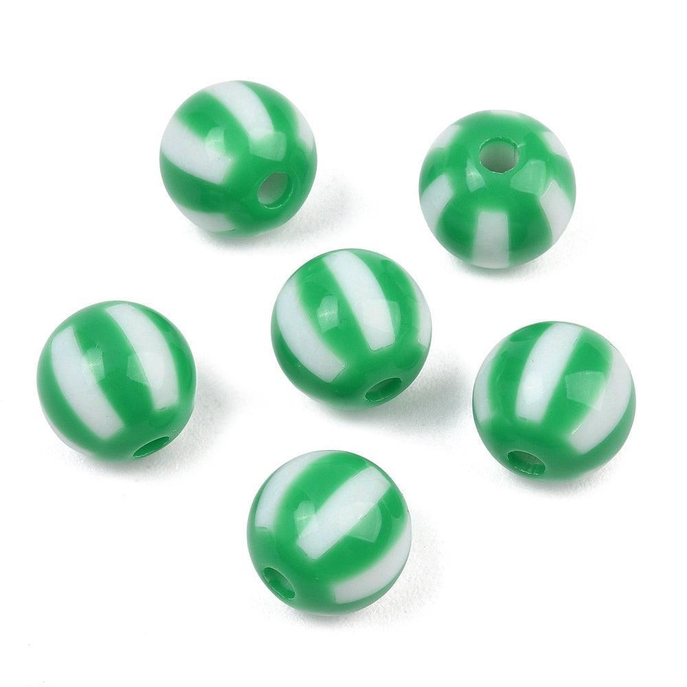 Acryl Kralen Rond Streep Groen Groen 12mm - per stuk-Kralen-Kraaltjes van Renate