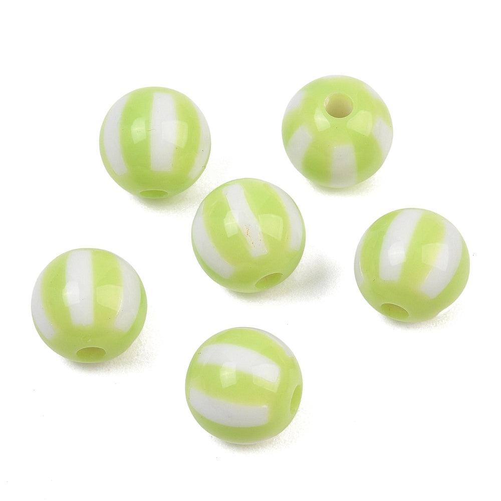 Acryl Kralen Rond Streep Groen Lichtgroen 12mm - per stuk-Kralen-Kraaltjes van Renate