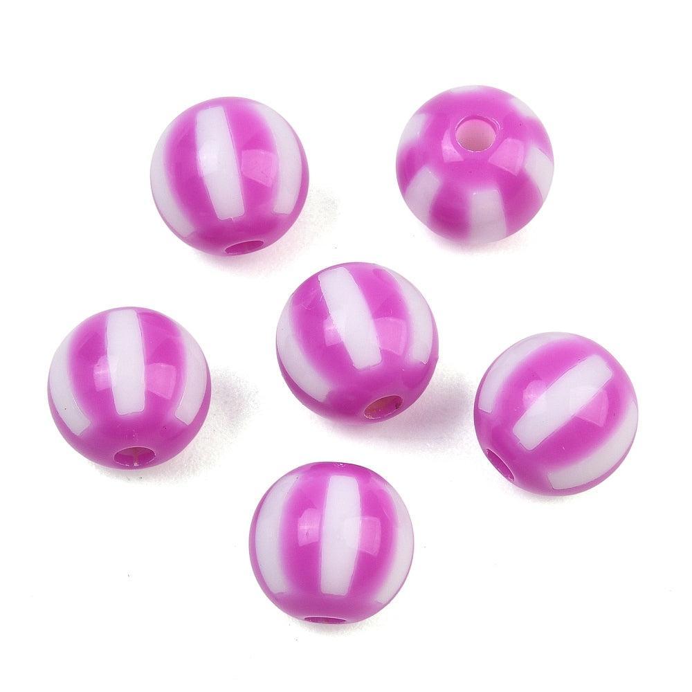 Acryl Kralen Rond Streep Magenta 12mm - per stuk-Kralen-Kraaltjes van Renate