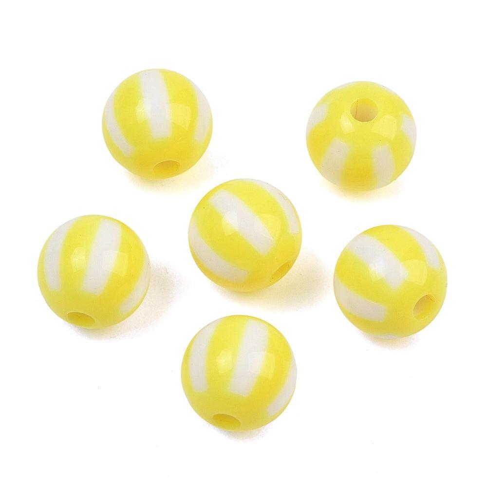 Acryl Kralen Rond Streep Neon Geel 12mm - per stuk-Kralen-Kraaltjes van Renate