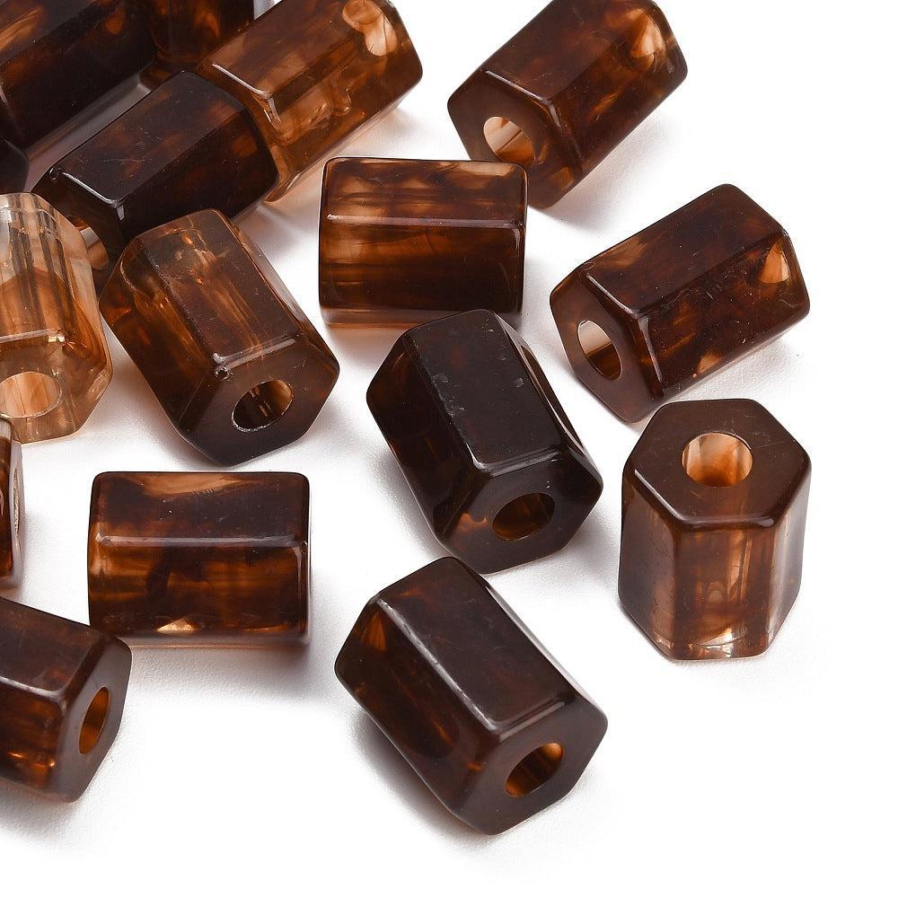 Acryl Kralen Zeshoek Kolom Facet Edelsteenlook Bruin 25mm - per stuk