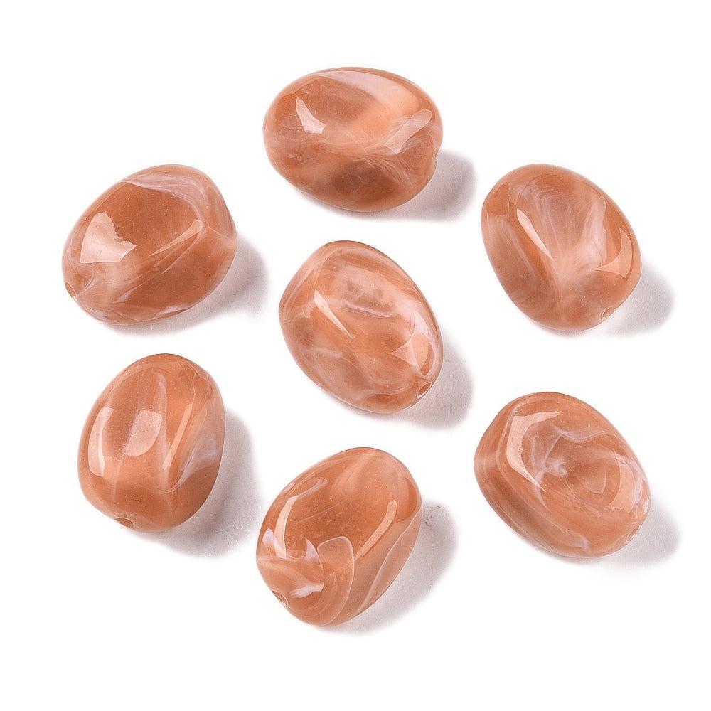 Acryl Kralen marmer Nugget Peach Beige 23mm - per stuk-Kralen-Kraaltjes van Renate