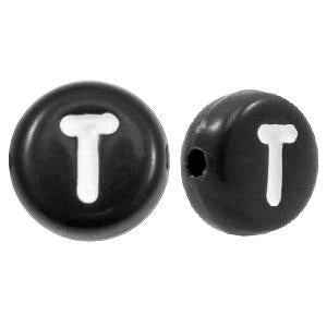 Letterkraal acryl letter T zwart 7mm - 10 stuks-Kraaltjes van Renate