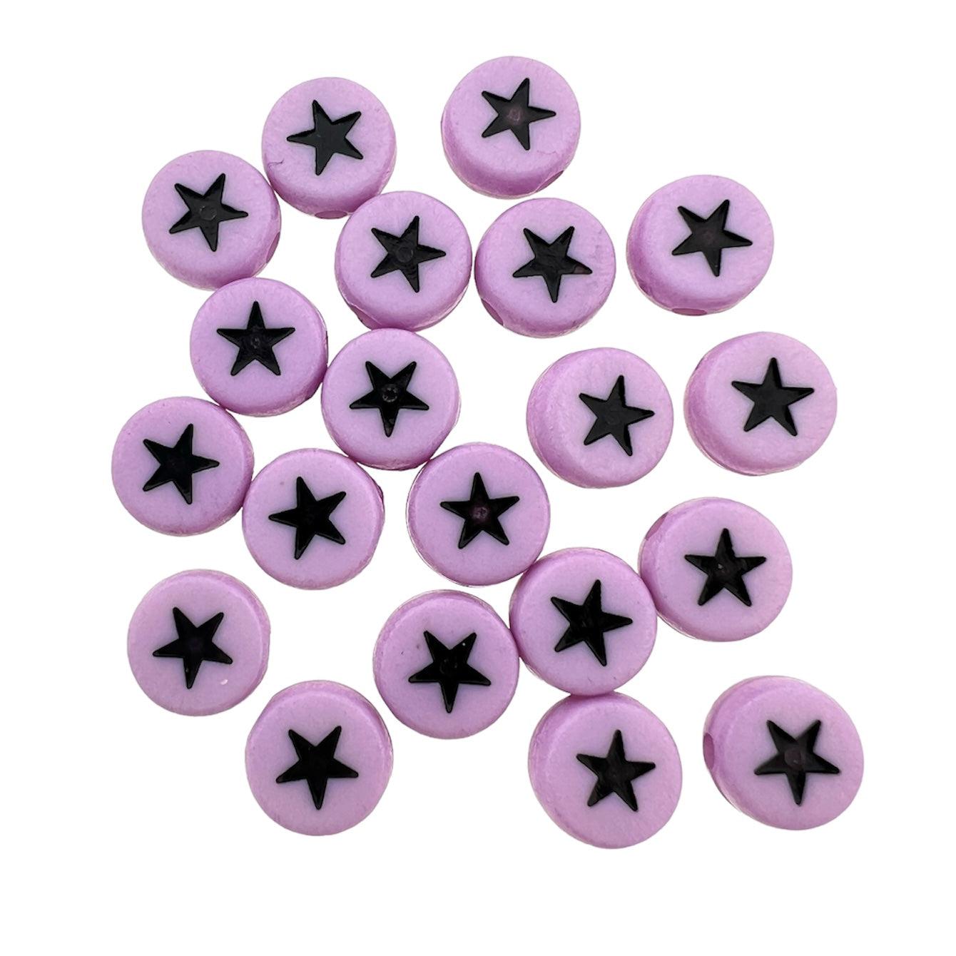 Acryl Letterkraal acryl sterretjes licht paars-zwart 7mm - 20 stuks-Kralen-Kraaltjes van Renate