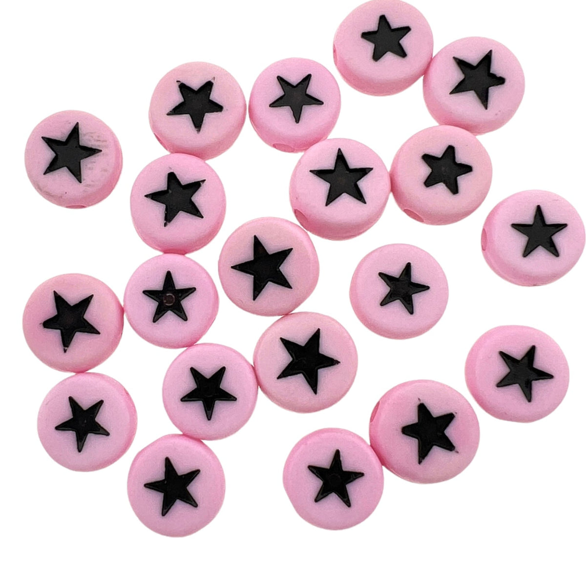 Acryl Letterkraal acryl sterretjes roze-zwart 7mm - 20 stuks-Kralen-Kraaltjes van Renate