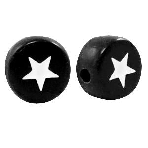 Letterkraal acryl sterretjes zwart-wit 7mm - 20 stuks-Kraaltjes van Renate