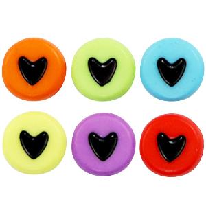 Letterkraal acryl hartjes multicolour-zwart 7mm - 20 stuks-Kraaltjes van Renate